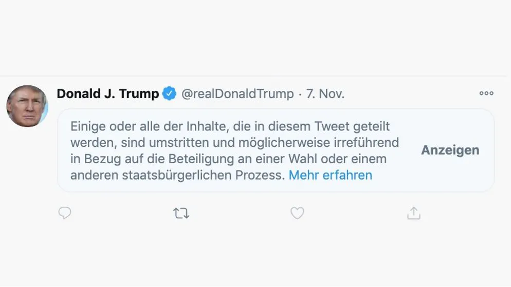 Screenshot von Trump-Tweet mit Warnhinweis von Twitter